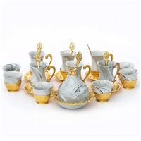 White marble porcelain tea and coffee set, 26 pieces product image