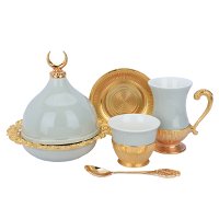 Tea and coffee serving set, gray porcelain with a golden base, 26 pieces product image