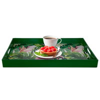 Serving tray, rectangular with green handles, Al Saif Gallery leaf pattern product image