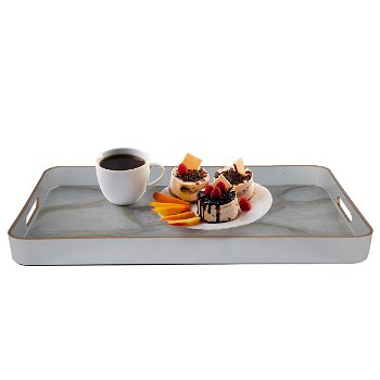 Serving tray, rectangular fiber with a large golden gray handle image 2
