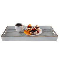 Serving tray, rectangular fiber with a large golden gray handle product image
