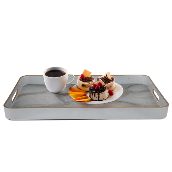 Serving tray, rectangular fiber with a large golden gray handle image 1