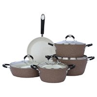 Rocky Brown Granite Cookware Set With Glass Lid 9 Pieces product image