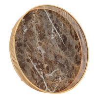 Serving tray, round brown marble with aluminum edges, golden squares product image