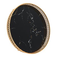 Serving tray, round black marble with aluminum edges with golden rose product image