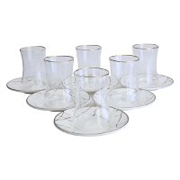 A set of 12 pieces of glass tea cups with a gilded line product image