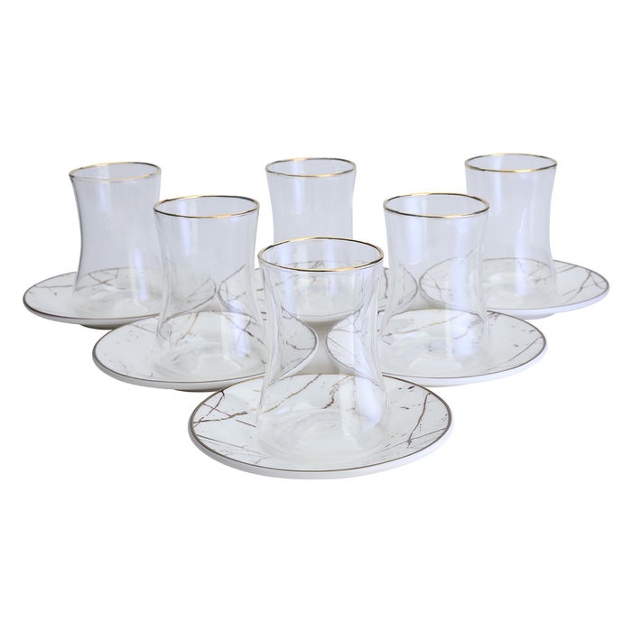 A set of 12 pieces of glass tea cups with a gilded line image 1