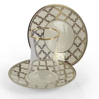 Teacup set, glass with a gilded line, 12 pieces, and saucer product image