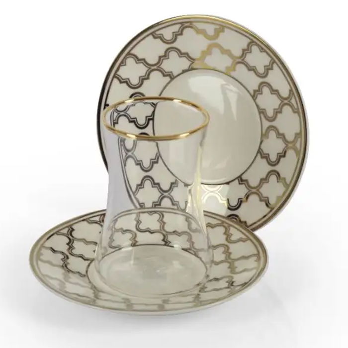 Teacup set, glass with a gilded line, 12 pieces, and saucer image 1