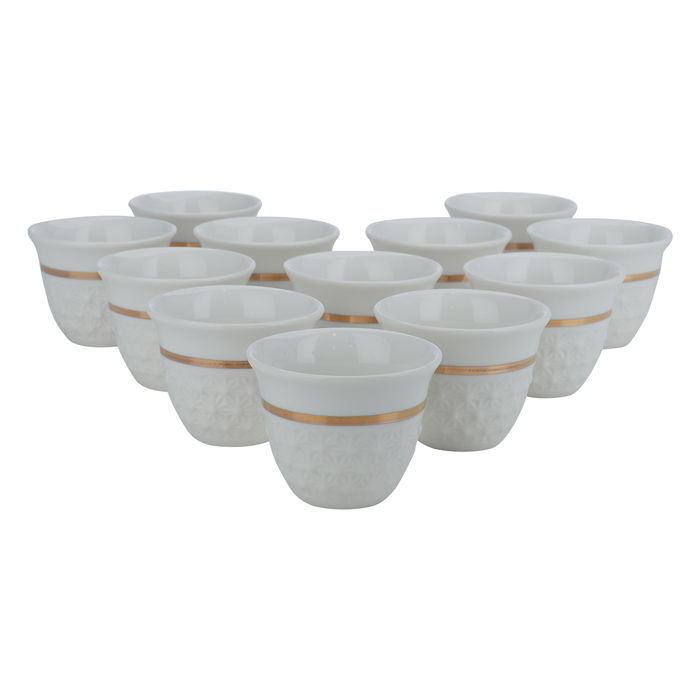 A set of Arabic coffee cups, white porcelain with circular carving, 12 pieces image 1