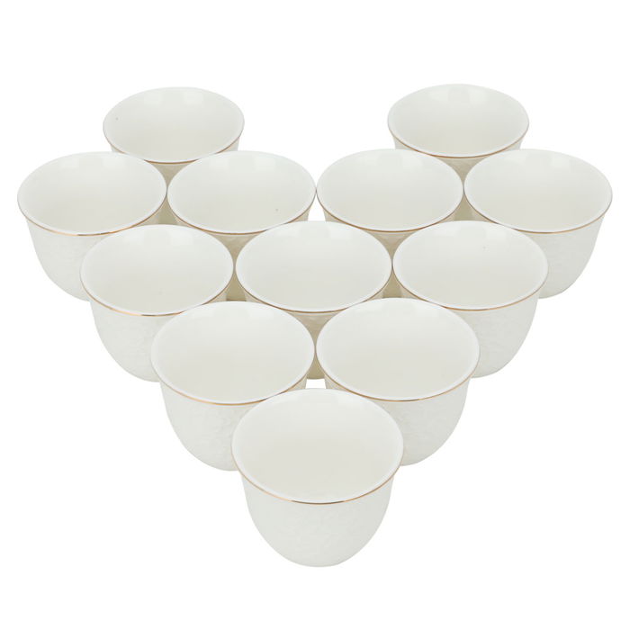 Set of 12 pcs white embossed porcelain Arabic coffee cups image 3