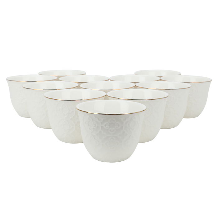 Set of 12 pcs white embossed porcelain Arabic coffee cups image 4