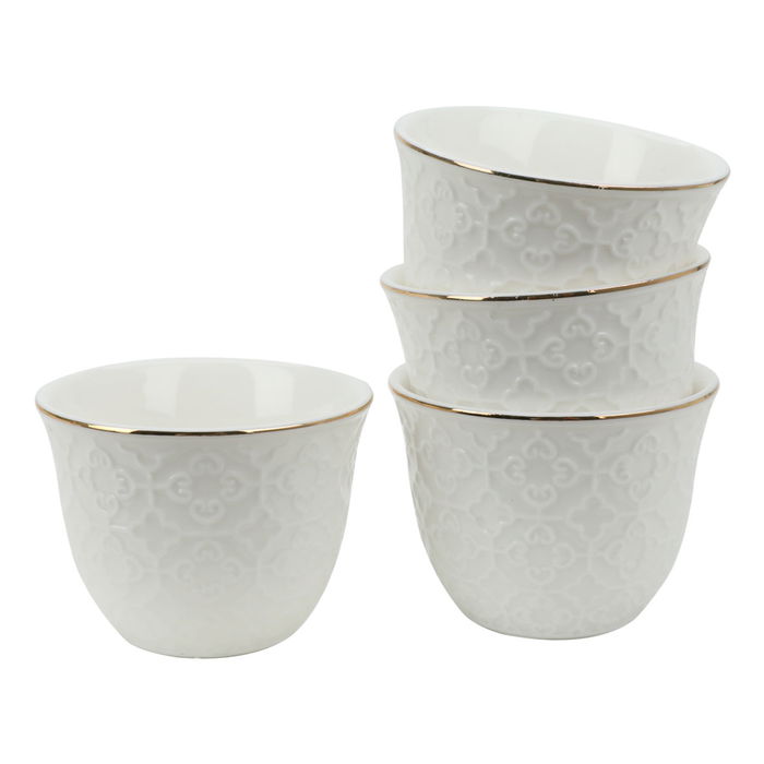 Set of 12 pcs white embossed porcelain Arabic coffee cups image 2