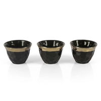 Arabic Porcelain Coffee Cups Set Black Gilded Line 12 Pieces product image