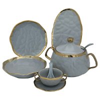 Grey Gilded Porcelain Dining Set 44 Pieces product image
