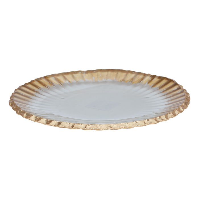 Dessert plate, transparent round glass, embossed gold image 1