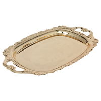 Serving tray, golden steel rectangle with a peacock pattern with a handle product image