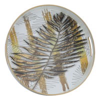 Fiber serving tray, white round with golden leaf pattern product image