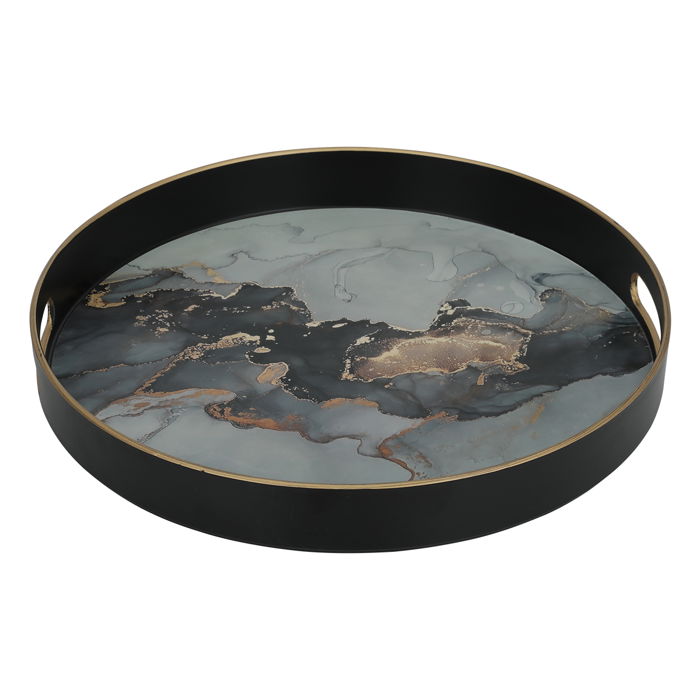 Serving tray, gray marble round fiber with black image 2