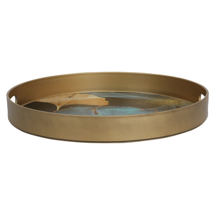 Serving tray, golden circular embossed green fiber image 3