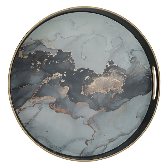 Serving tray, gray marble round fiber with black image 1