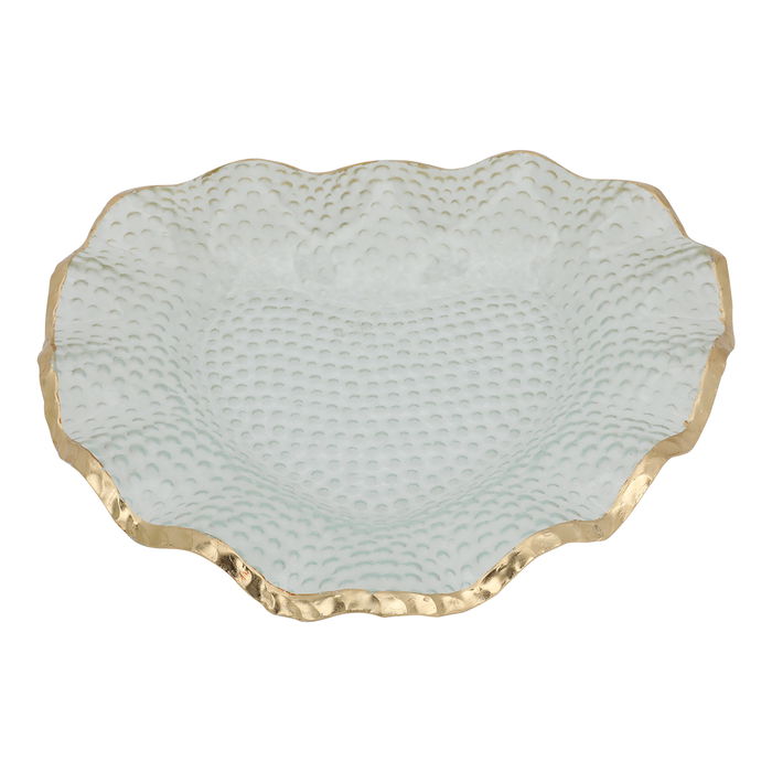 Glass dessert plate, transparent heart shape with a large golden edge image 2