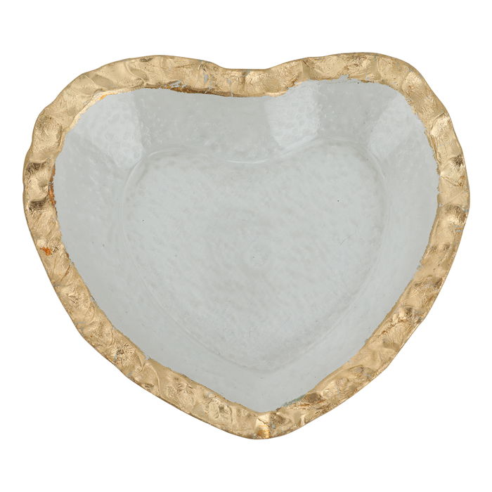 Glass dessert plate, heart shape with golden edge image 1