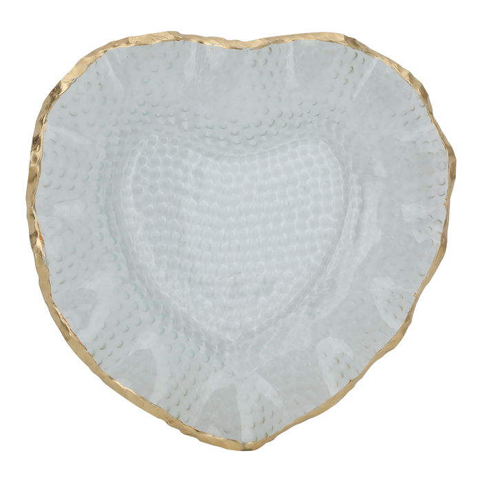 Glass dessert plate, transparent heart shape with a large golden edge image 1