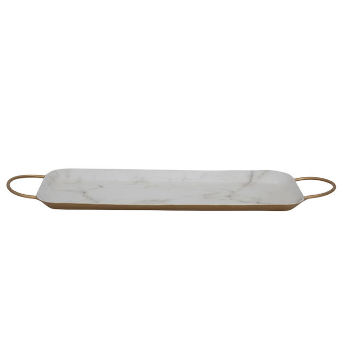 Serving tray, white marble rectangle with small gold handle image 2