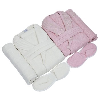 Bath robe set 11 pieces Mora Spanish beige with pink image 1
