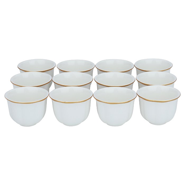 Cups set, white Arabic coffee with golden line, 12 pieces image 1
