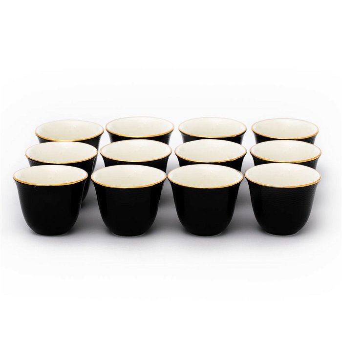 طقم فناجين قهوة عربي أسود مع خط ذهبي 12 قطعة image 1