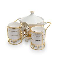 Porcelain Soup Set, Golden Basand White, 15 Pieces product image