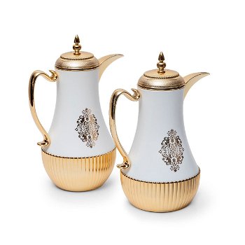 Norsin thermos set, matte white, gilded wooded pattern, Al-Saif Gallery image 1