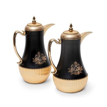 Norsin black thermos set pattern of a gilded rose 2 pcs image 1