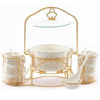 Golden decorative porcelain soup set with golden stand 18 pieces product image