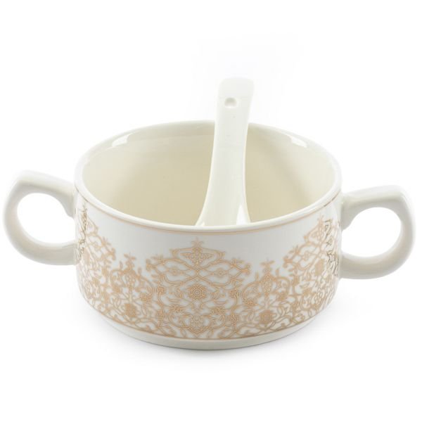 Golden decorative porcelain soup set with golden stand 18 pieces image 2