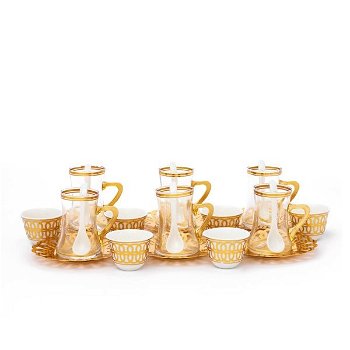Serving set and cups, engraved porcelain, 24-pieces image 1