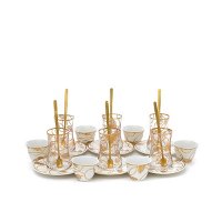 Serving set white cups bowls golden pattern, 24 pieces product image