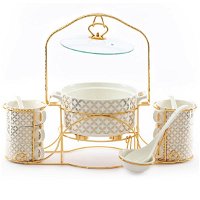 Porcelain soup set, golden circle pattern, golden pastand 18g product image