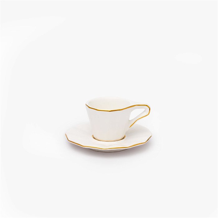White Porcelain Coffee Cups Set with Gold Line 12 Pieces image 2