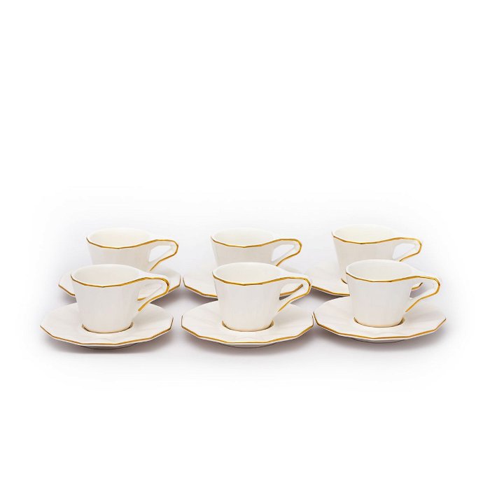 White Porcelain Coffee Cups Set with Gold Line 12 Pieces image 1