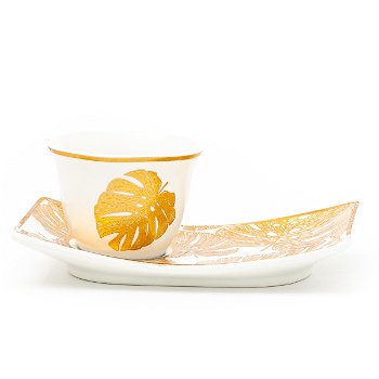 Arab coffee cups set plate of white golden leaf image 2