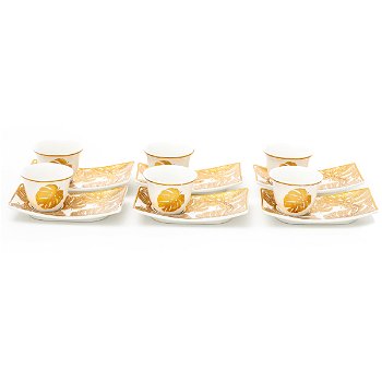 Arab coffee cups set plate of white golden leaf image 1