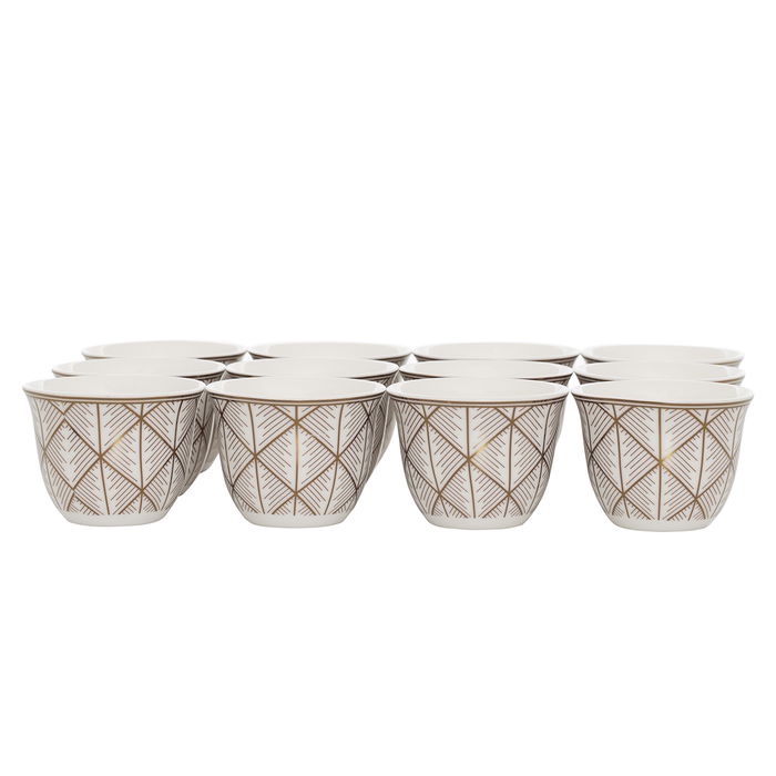 Arabic White Patterned Gold Stripes Coffee Cups Set 12 Pieces image 2