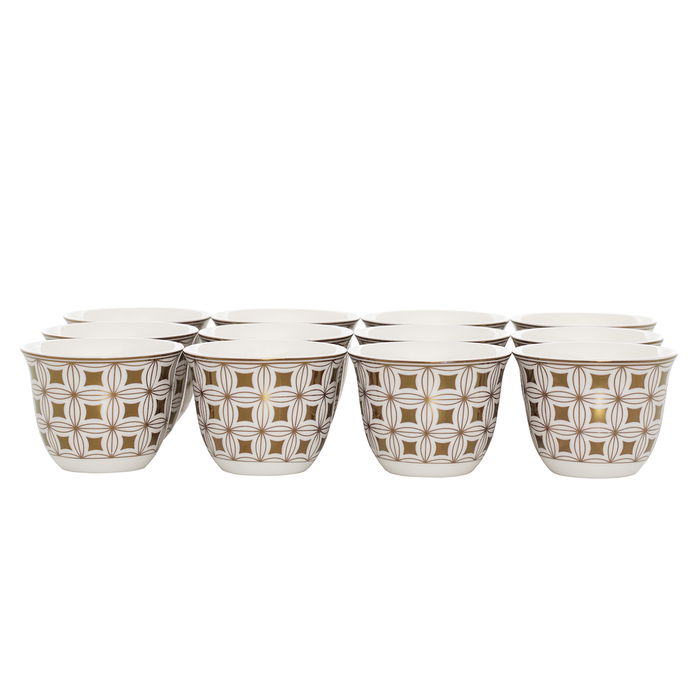 Arabic White Coffee Cups Set Embossed Gold Squares 12 Pieces image 2