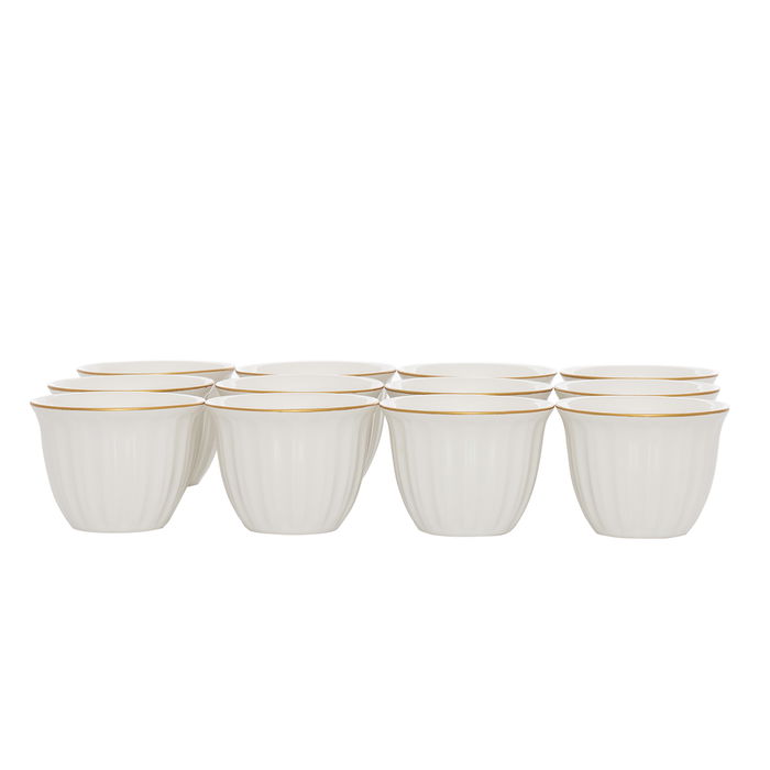 A set of white Arabic coffee cups, striped with golden lines, 12 pieces image 1