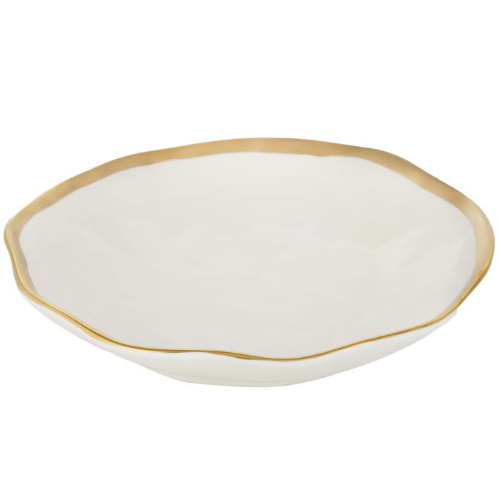 A deep white round porcelain dish with a golden line in the center of Al-Saif Gallery image 4