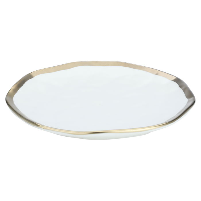 Al-Saif Gallery White round porcelain dish with small golden line image 1