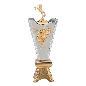 Silver Steel Incense Burner with Golden Rose with Golden Horse Cap and Medium Gold Base image 2